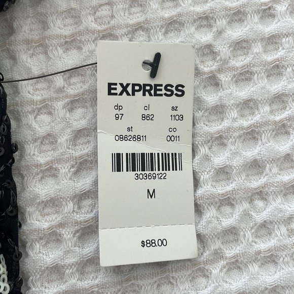 NWT EXPRESS HOUNDSTOOTH SEQUIN RUCHED SHOULDER TOP - Picture 11 of 12